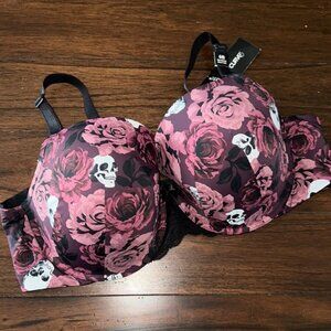 Torrid Curve *NWT* Women's Skulls/Flowers 360 Back Smoothing Push-Up T-Shirt Bra